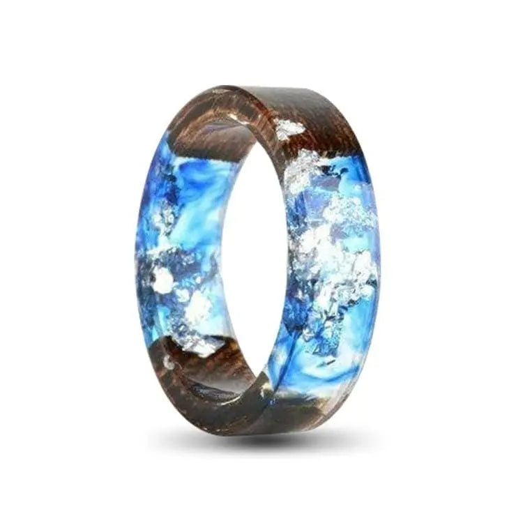 Blue and Silver Wood Resin Ring