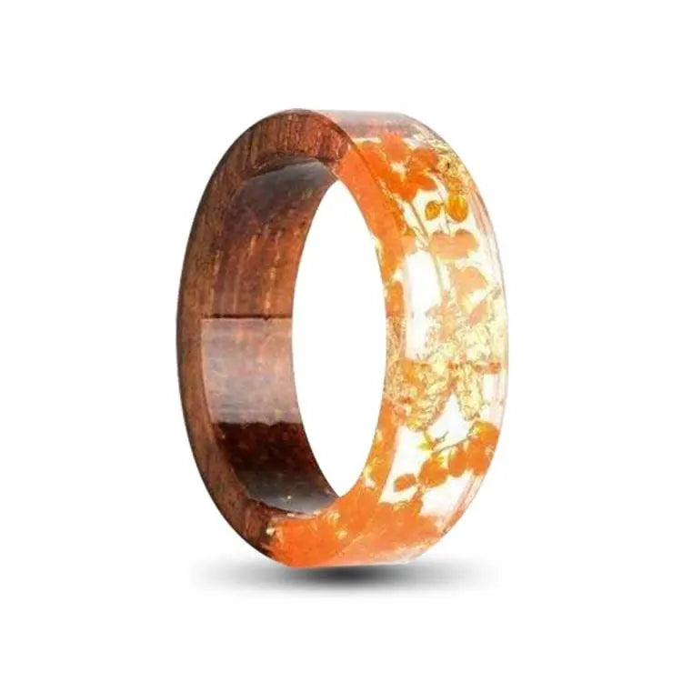 Orange Flower Wood Resin Ring
