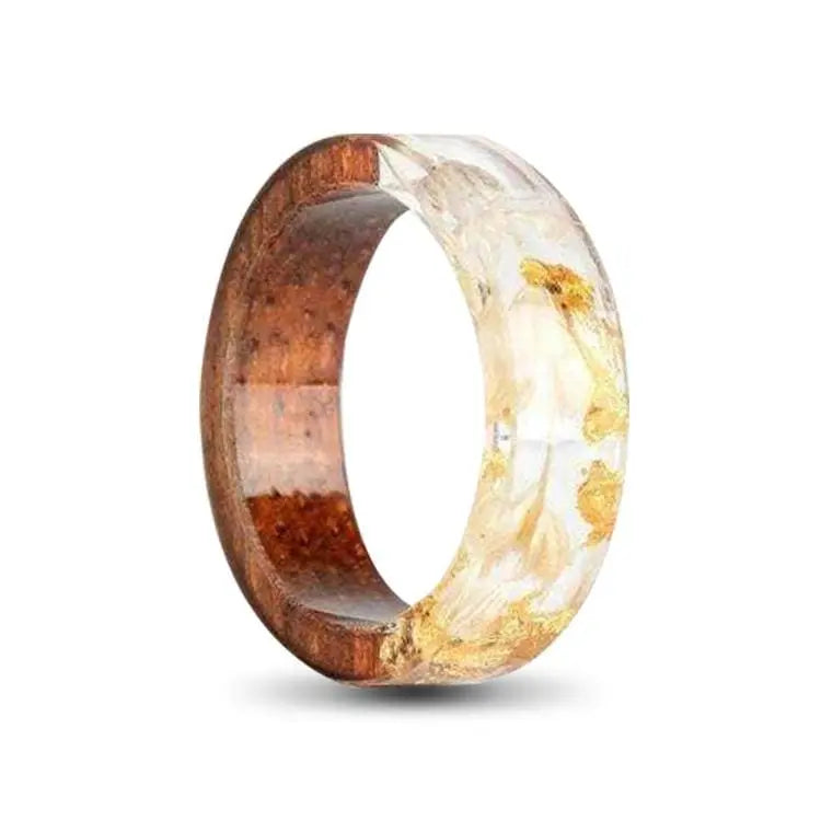 White and Gold Resin Wood Ring