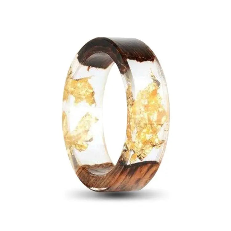 Yellow and Silver Wood Resin Ring