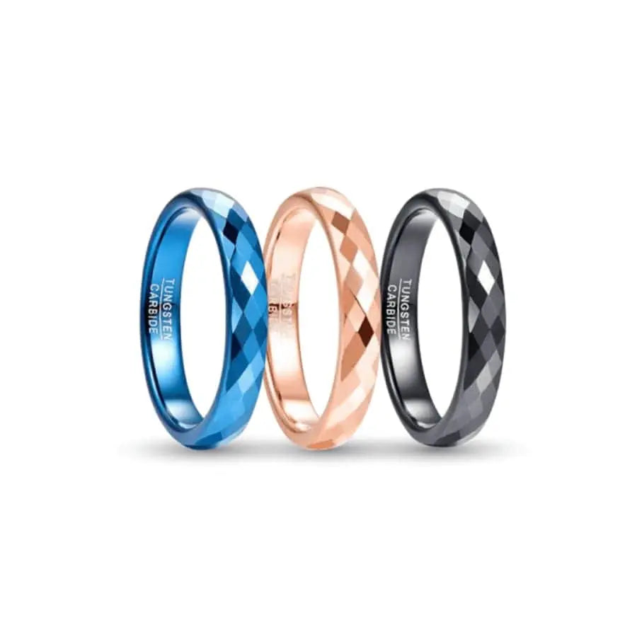 Blue, Rose Gold and Black Tungsten Carbide Rings
