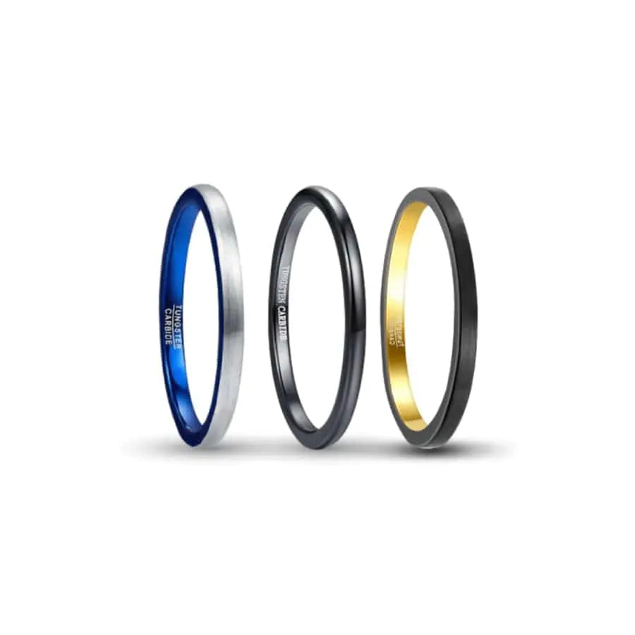 Blue, Silver, Black and Gold Tungsten Carbide Rings