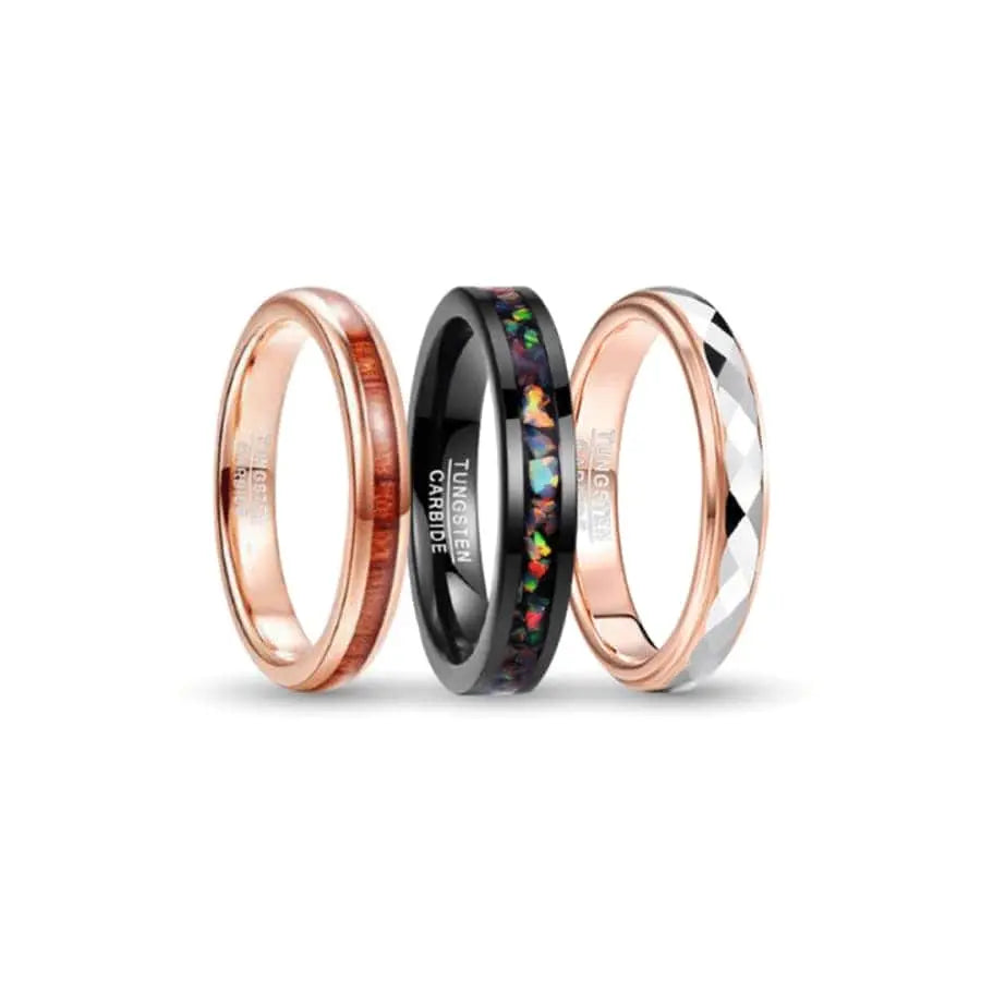 Rose Gold, Wood, Black and Silver Tungsten Carbide Rings