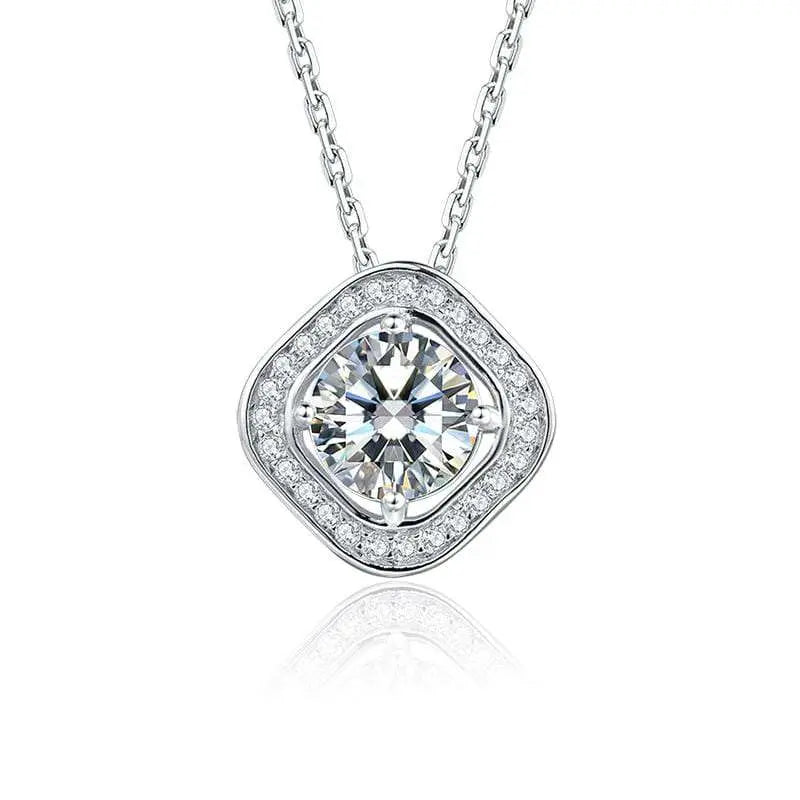 Sterling Silver Necklace with Round Cut F Color Moissanite Stone Set in halo