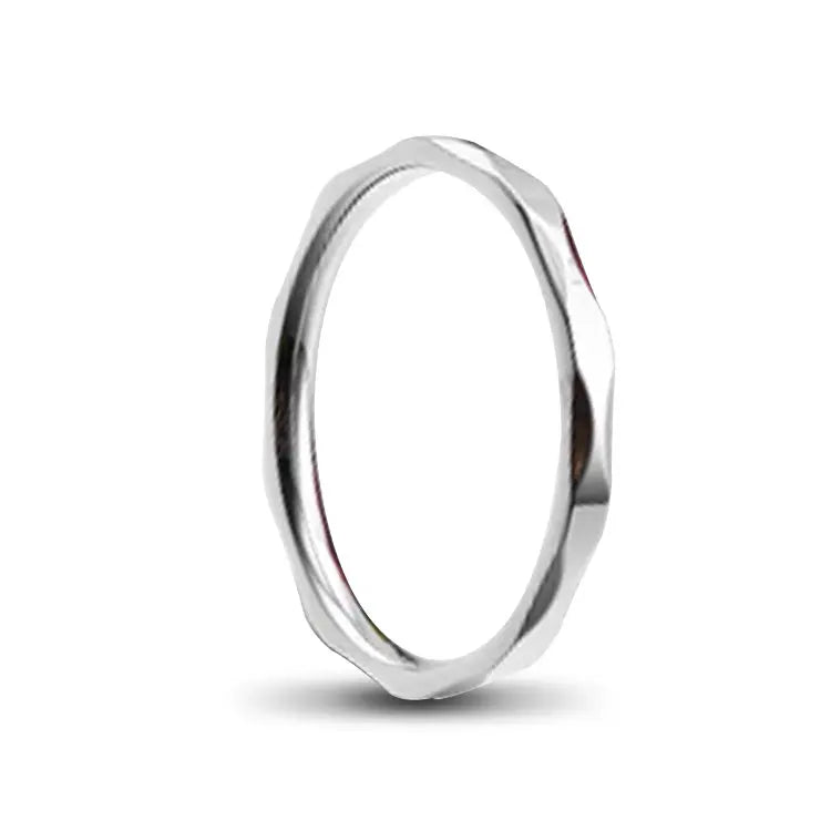 Silver Titanium Ladies Ring With Beveled and Angular Outer