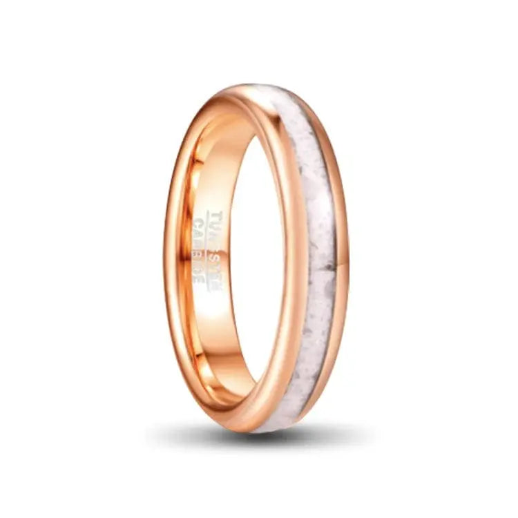 4mm Ladies Tungsten Carbide Ring in Rose Gold with Marble Inlay