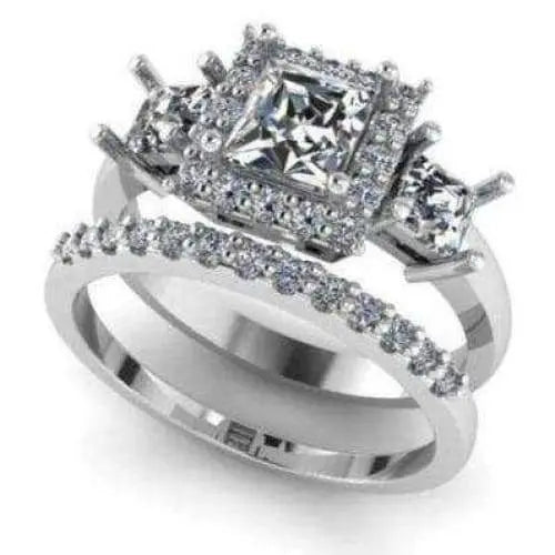 Princess Cut Engagement Ring Square Halo Half Eternity Wedding Band