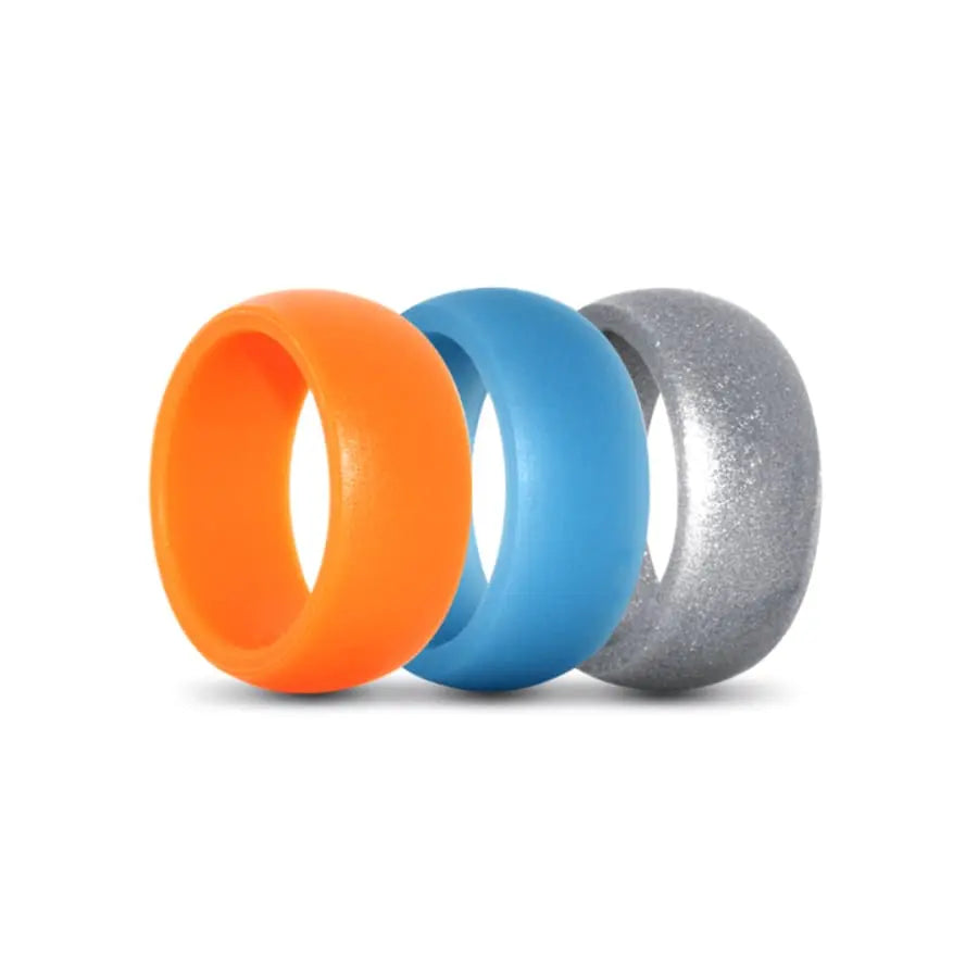Orange, Blue and Silver Silicone Rings