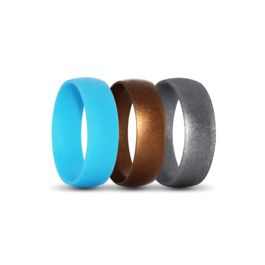 Turquoise, Bronze and Silver Black, Grey and Navy 3 Pack Silicone Rings
