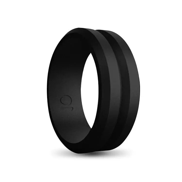 Black Silicone Ring With Stripe Inlay