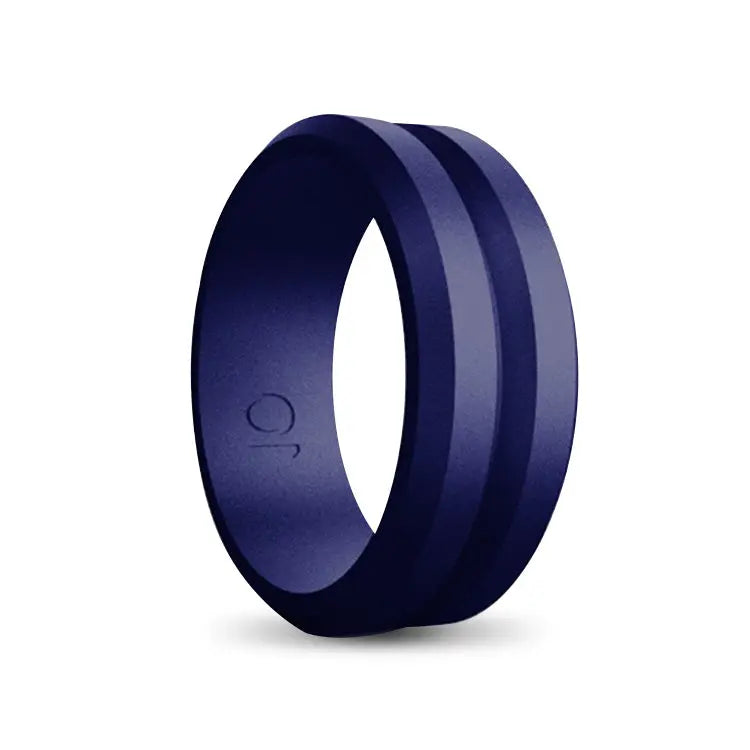 Blue Silicone Ring With Stripe Inlay