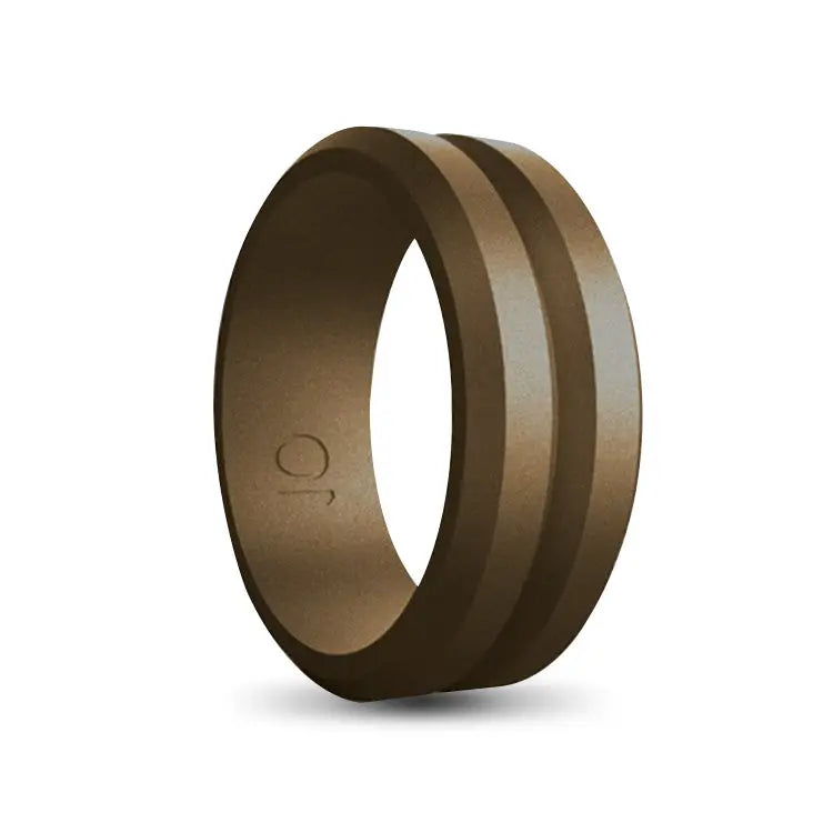 Brown Silicone Ring With Stripe Inlay