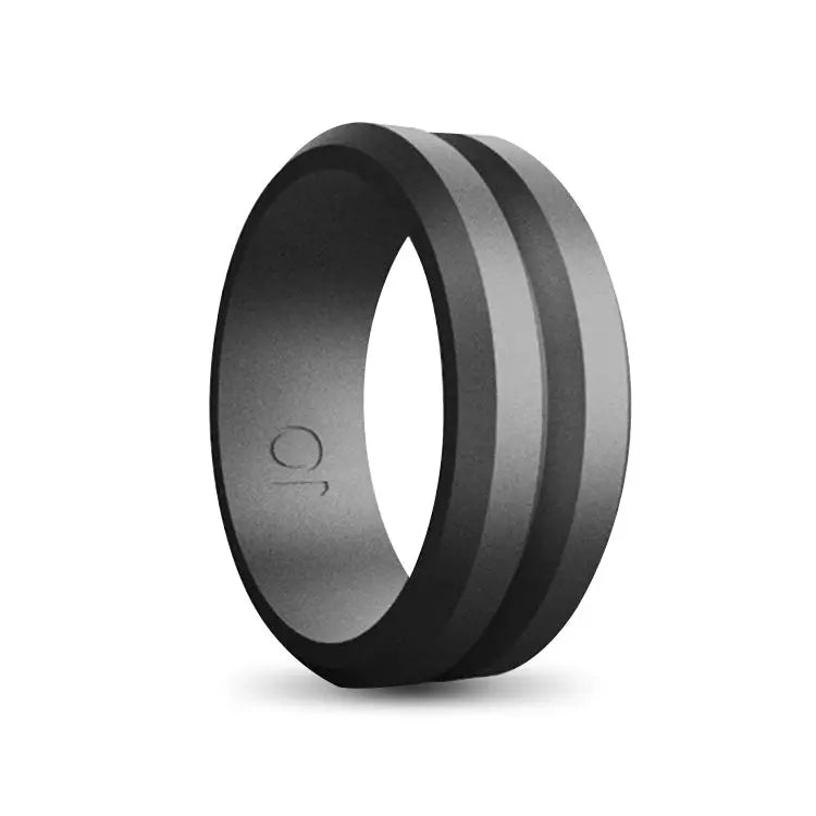 Dark Silicone Ring With Stripe Inlay