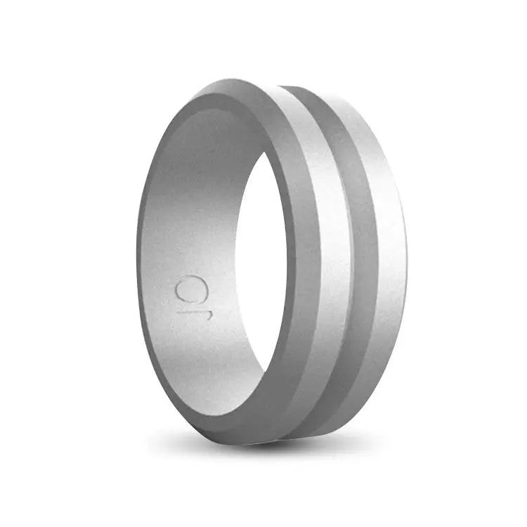 Silver Silicone Ring With Stripe Inlay