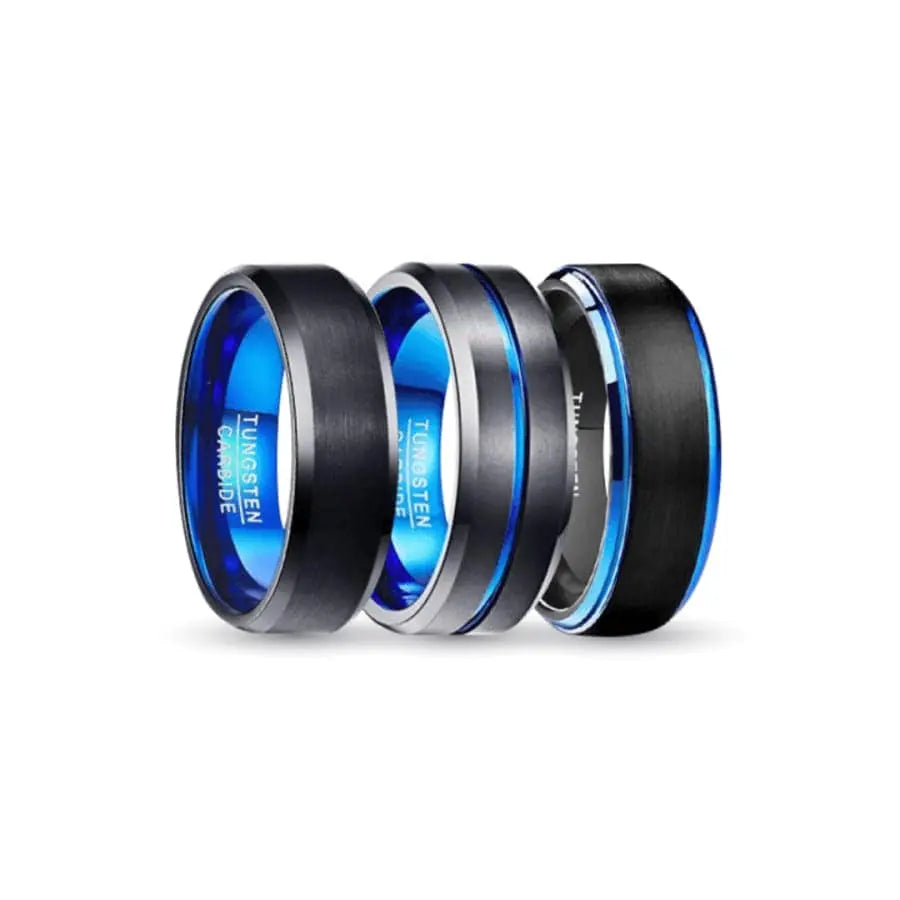 Black and Blue Tungsten Carbide Rings