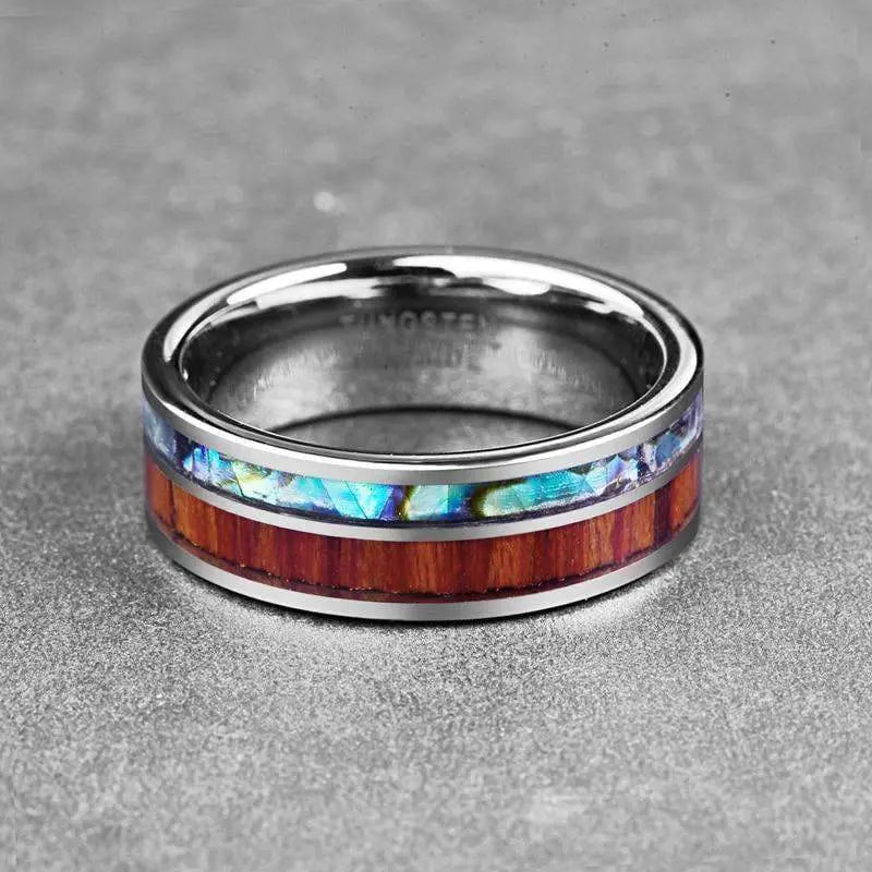 8mm Silver Wedding Ring Wood Shell Inlay