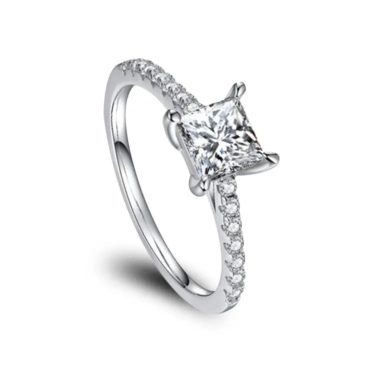 Sterling Silver Ring With Princess cut Moissanite