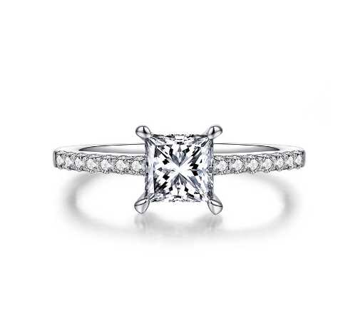 Sterling Silver Ring With Princess cut Moissanite