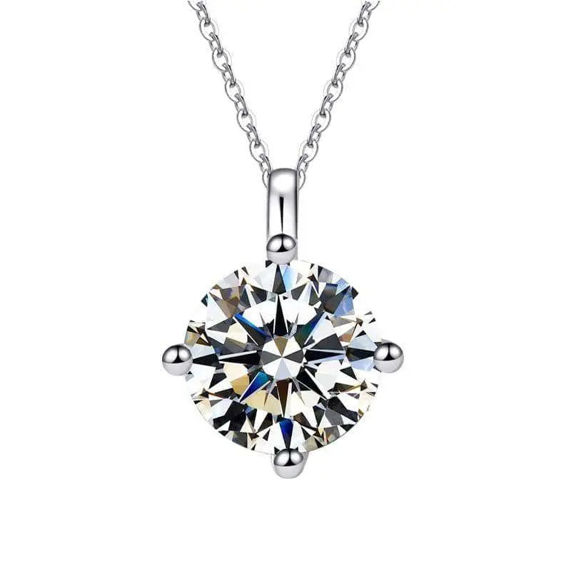  Sterling Silver Necklace with Round Cut Moissanite Stone set in prongs