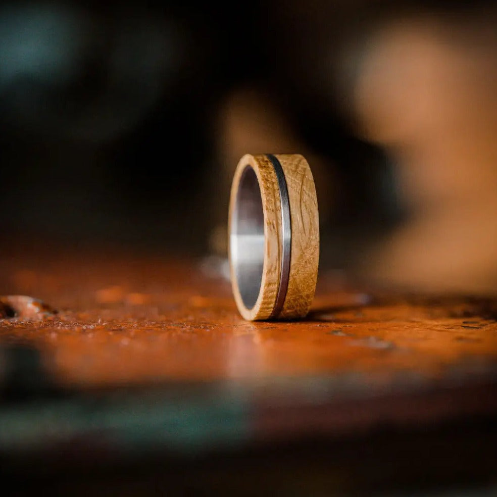 Wood and Whiskey Barrel Tungsten Carbide Ring Inner