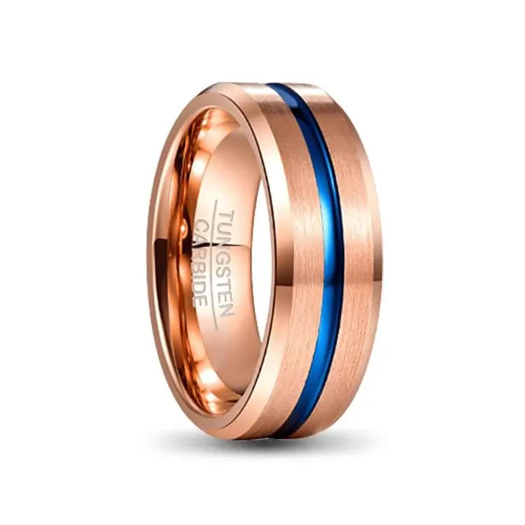 Rosegold and Blue Tungsten Carbide Ring