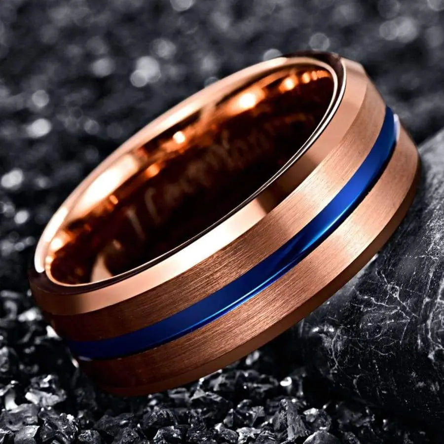 Rosegold and Blue Tungsten Carbide Ring