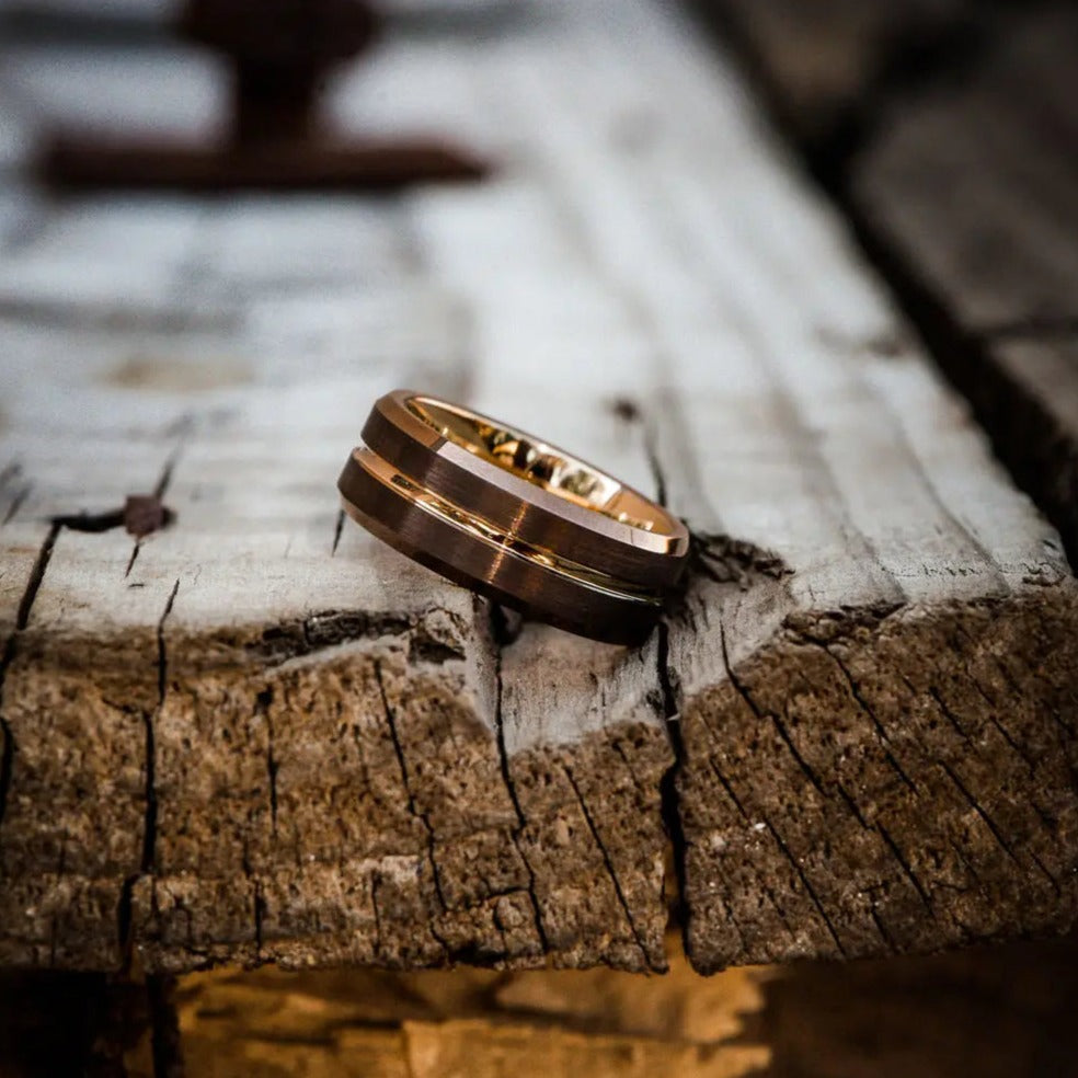Brown and Rosegold Tungsten Carbde Ring