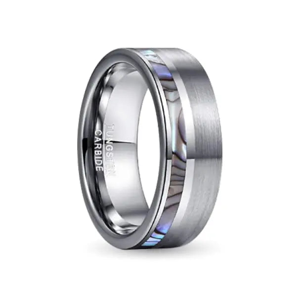 Silver and Opal inlay Tungsten carbide ring