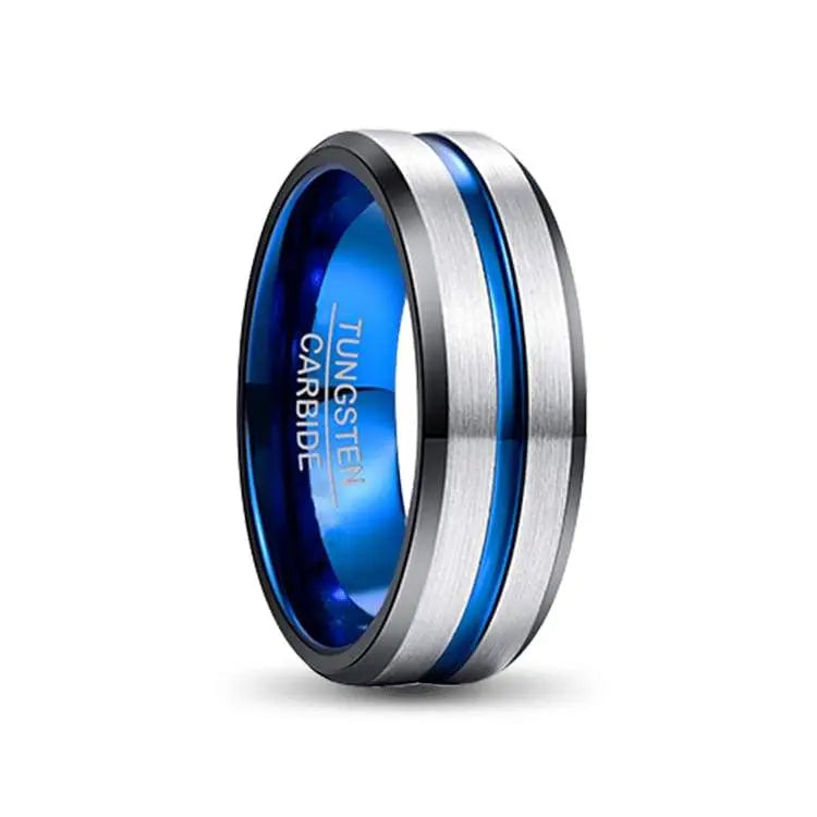 Silver and Blue Tungsten Carbide Ring