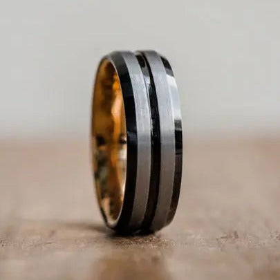 Rosegold, Black and Silver Tungsten Carbide Ring