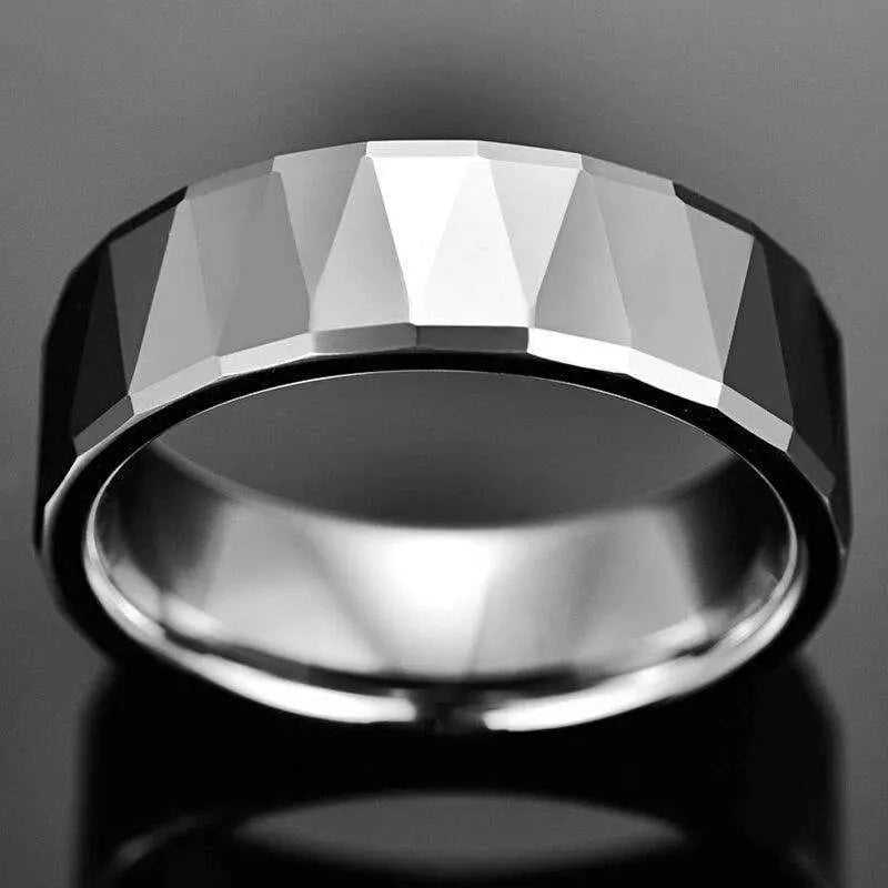 8mm Silver Chamfered Tungsten Wedding Ring
