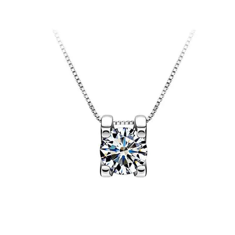Sterling Silver Necklace with F Color Moissanite Stone Set in prongs