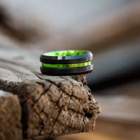 Black and Green Tungsten Carbide Ring