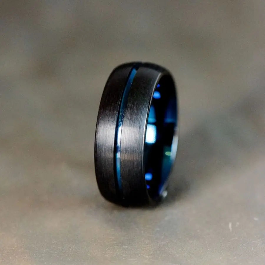 Sunset Blue and Black Tungsten Carbide Ring