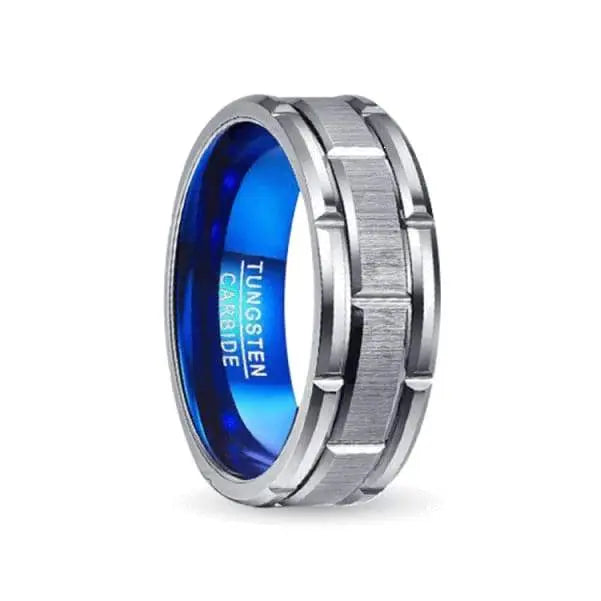 Silver Tungsten Carbide ring with Blue Inner