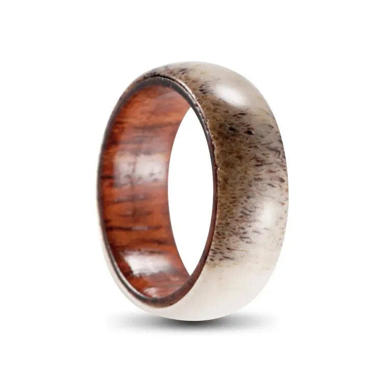 Wood Ring With Antler Outer