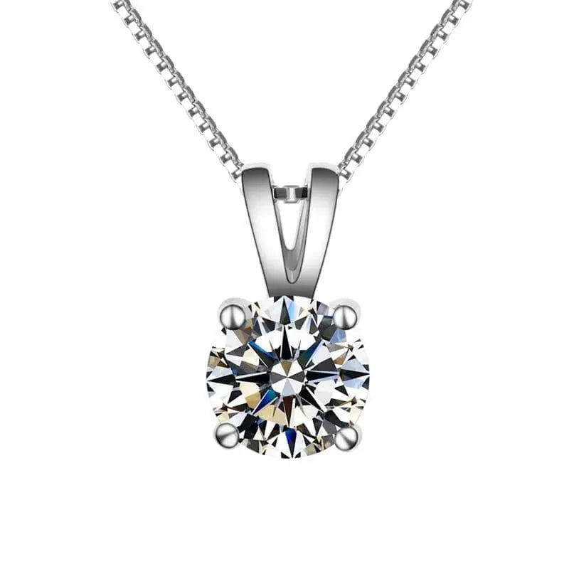Sterling Silver Necklace with Round Cut F Color Moissanite Stone Set in prongs