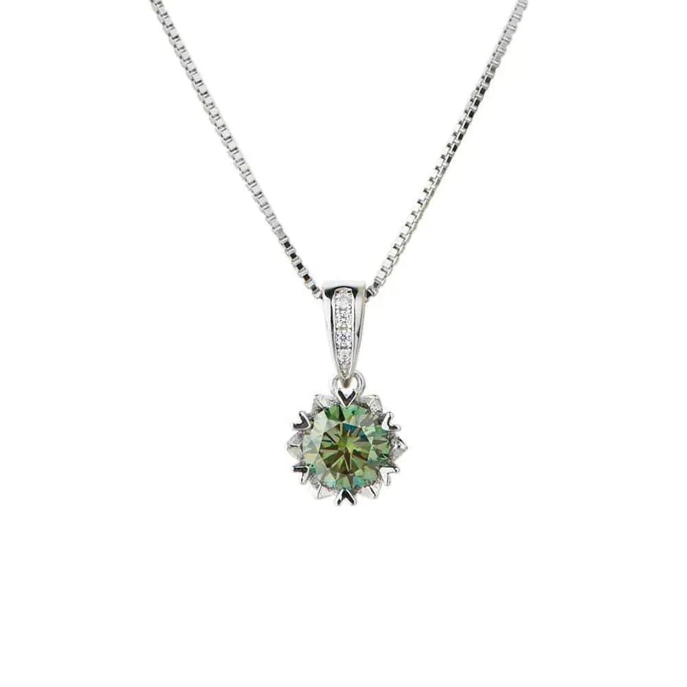 Sterling Silver Necklace with Blue Green Moissanite Stone set in prongs